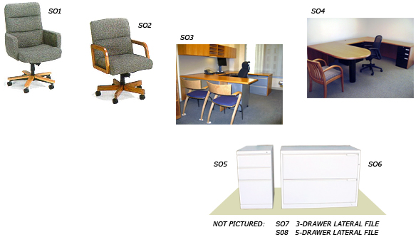 Photos of office furniture from Office Rental, Inc.: conference tables, training tables, board room table